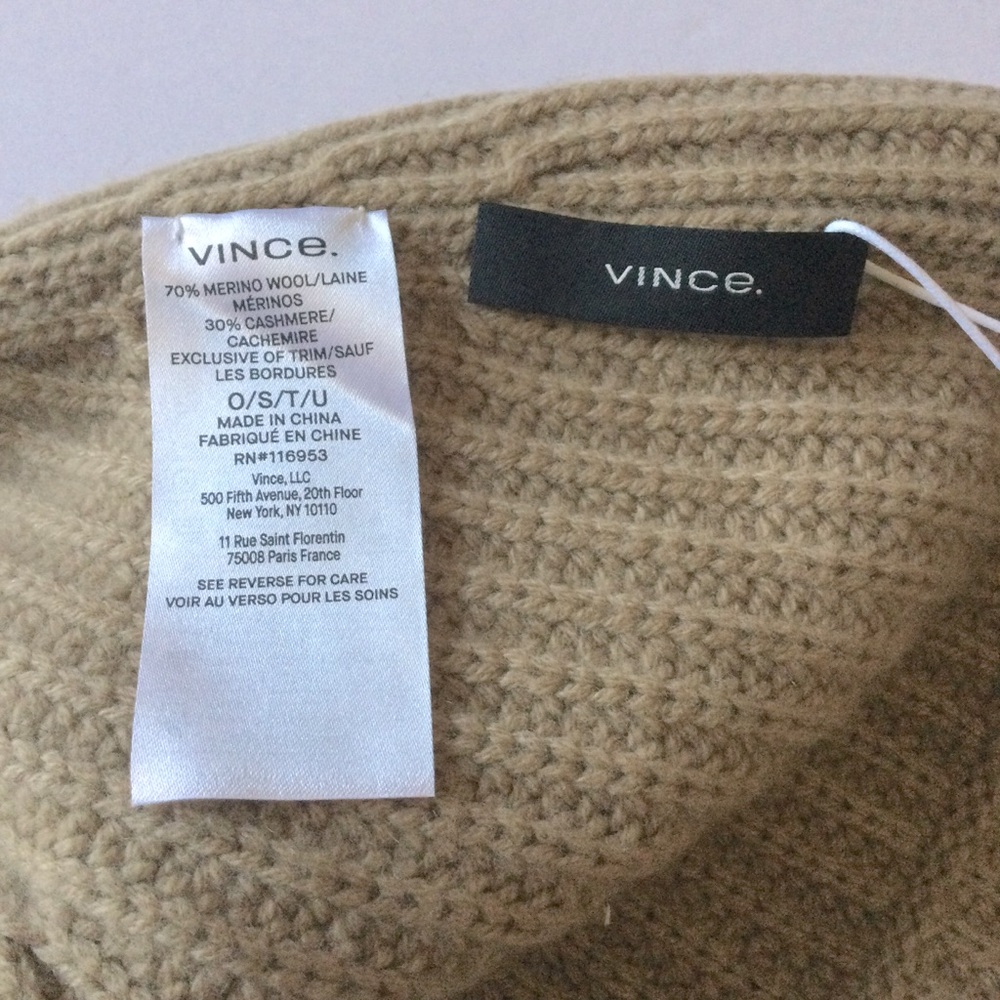VINCE SHAKER STITCH BEANIE WOOL AND CASHMERE CAMEL OS UNISEX NWT - Picture 3 of 8